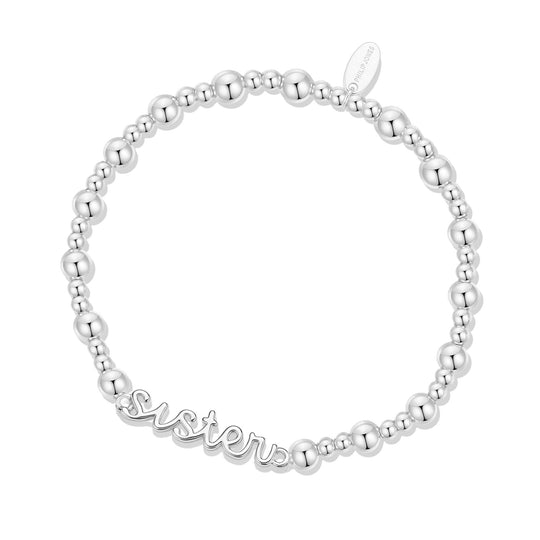 Silver Plated Sister Beaded Stretch Bracelet - Philip Jones Jewellery