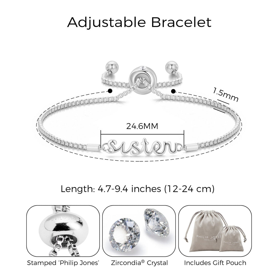 Silver Plated Sister Bracelet Created with Zircondia® Crystals with Gift Box - Philip Jones Jewellery