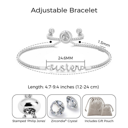 Silver Plated Sister Bracelet Created with Zircondia® Crystals with Gift Box - Philip Jones Jewellery