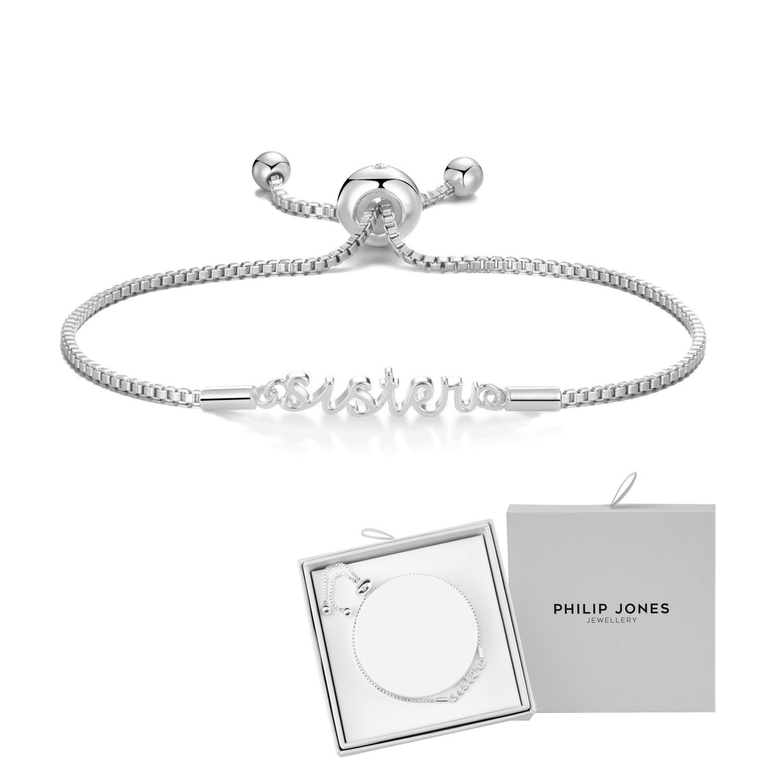 Silver Plated Sister Bracelet Created with Zircondia® Crystals with Gift Box - Philip Jones Jewellery