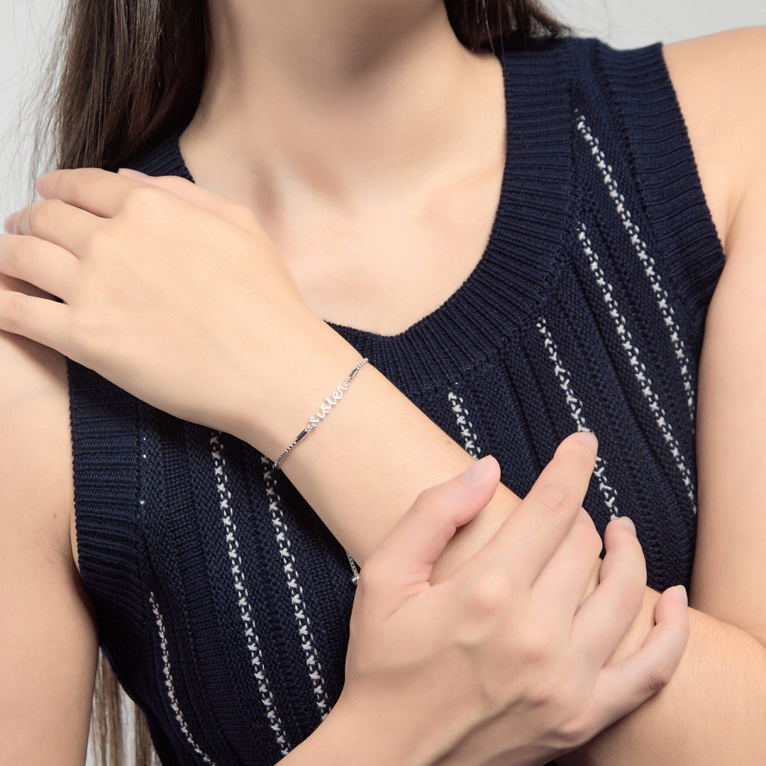 Silver Plated Sister Bracelet Created with Zircondia® Crystals