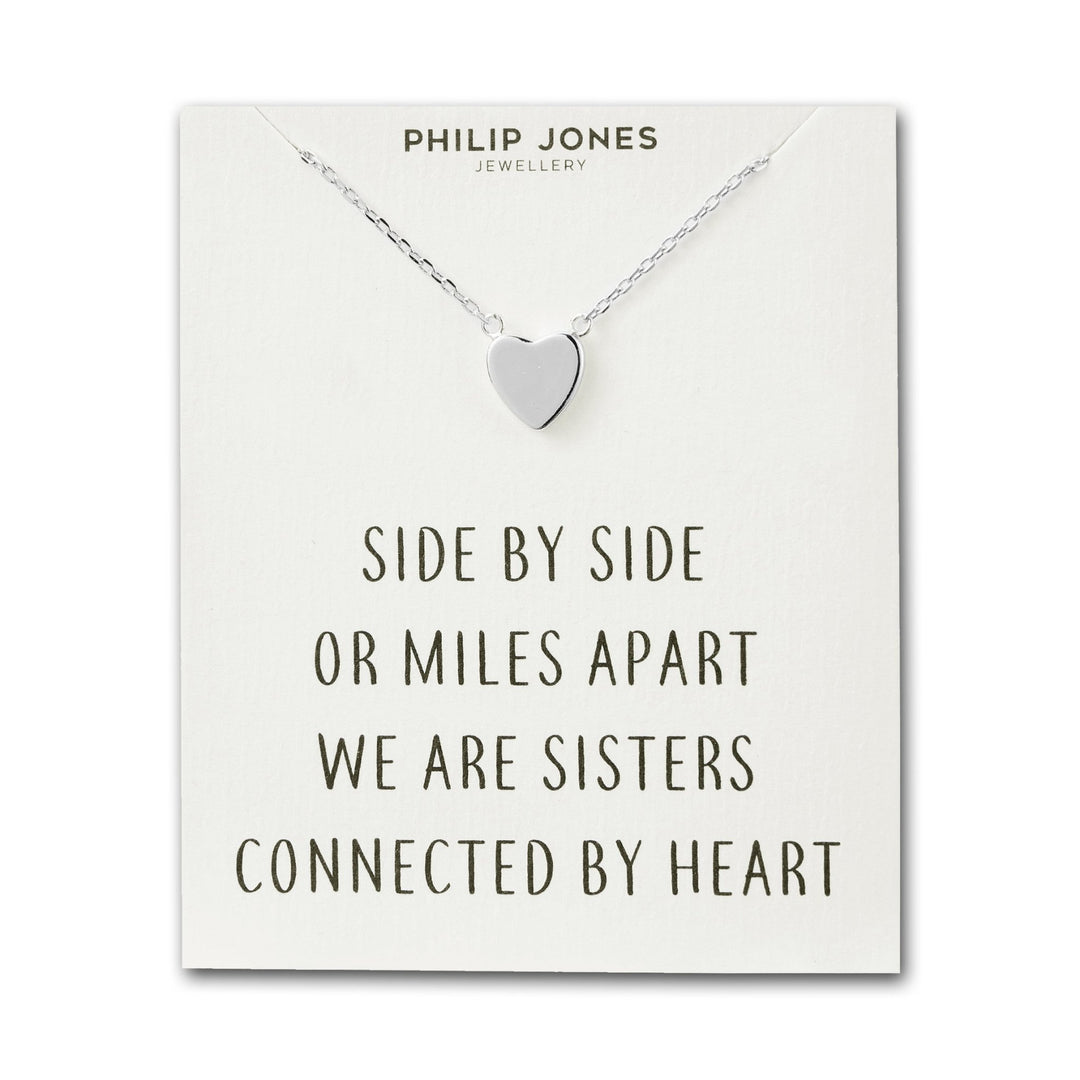 Silver Plated Sister Heart Necklace with Quote Card - Philip Jones Jewellery