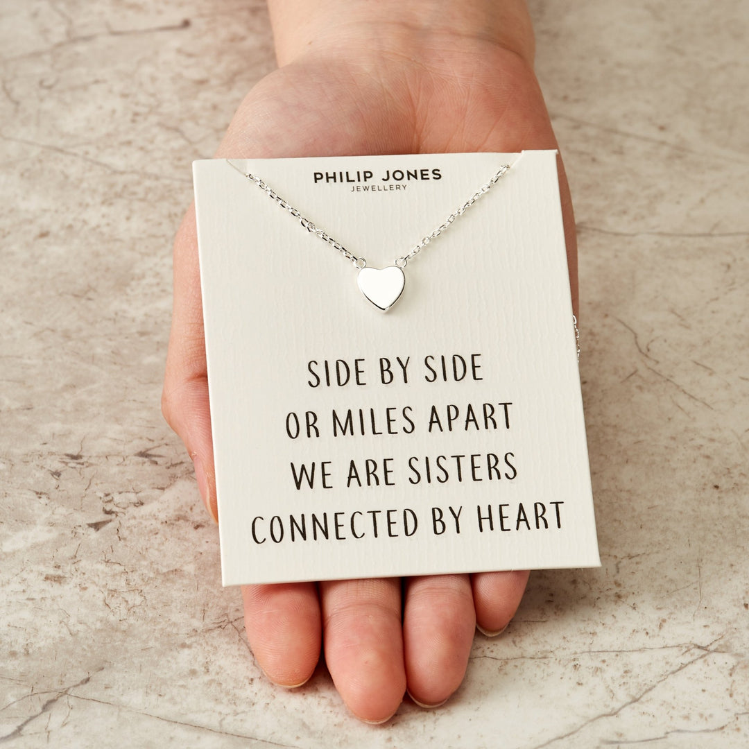 Silver Plated Sister Heart Necklace with Quote Card - Philip Jones Jewellery