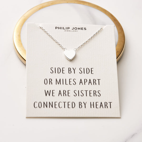 Silver Plated Sister Heart Necklace with Quote Card - Philip Jones Jewellery