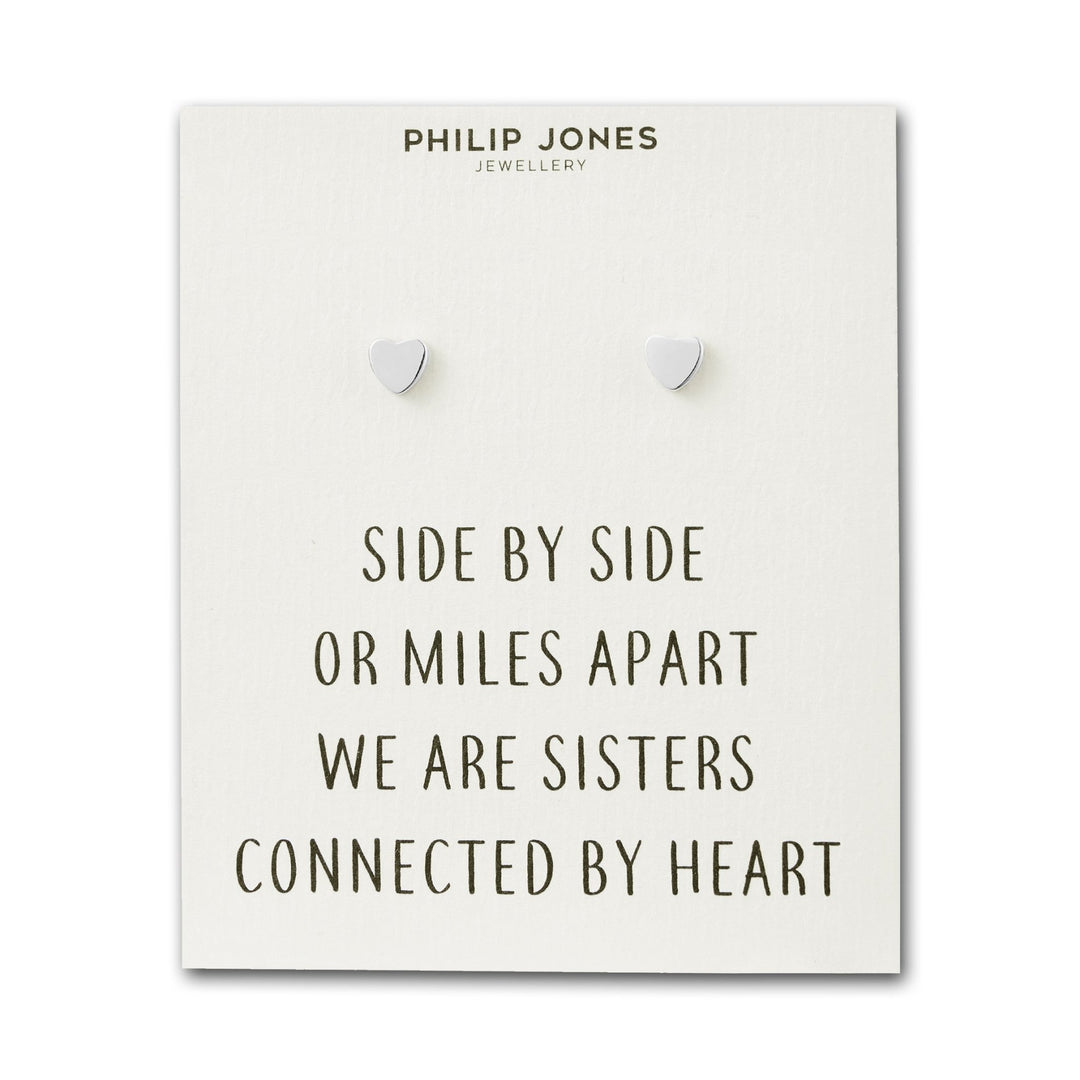 Silver Plated Sister Heart Stud Earrings with Quote Card - Philip Jones Jewellery