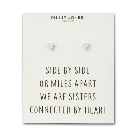 Silver Plated Sister Heart Stud Earrings with Quote Card - Philip Jones Jewellery