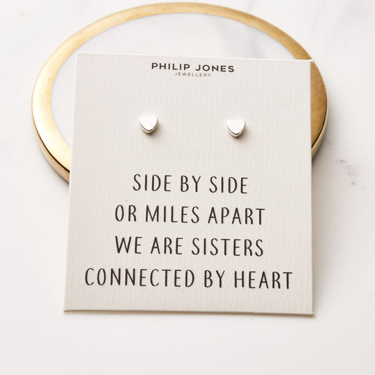 Silver Plated Sister Heart Stud Earrings with Quote Card - Philip Jones Jewellery