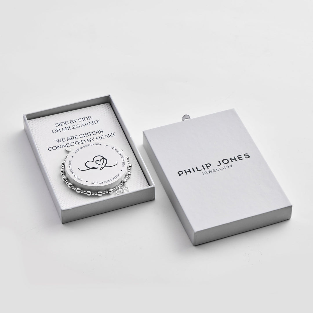Silver Plated Sister Quote Stretch Bracelet with Gift Box - Philip Jones Jewellery