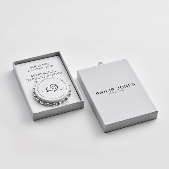 Silver Plated Sister Quote Stretch Bracelet with Gift Box - Philip Jones Jewellery