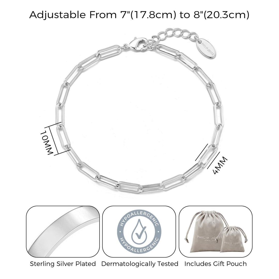 Silver Plated Small Link Paperclip Bracelet - Philip Jones Jewellery