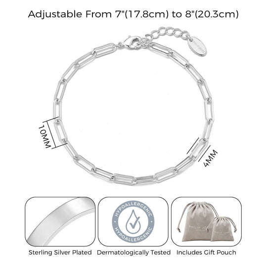 Silver Plated Small Link Paperclip Bracelet - Philip Jones Jewellery