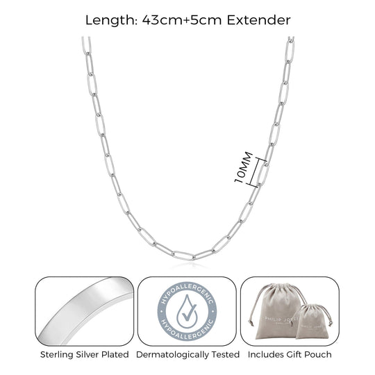 Silver Plated Small Link Paperclip Necklace - Philip Jones Jewellery