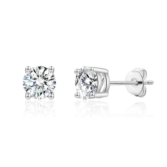 Silver Plated Solitaire Crystal Stud Earrings Created with Zircondia® Crystals - Philip Jones Jewellery