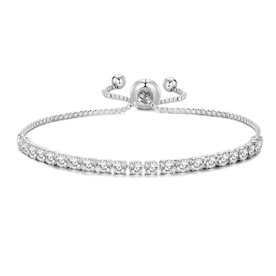 Silver Plated Solitaire Friendship Bracelet Created with Zircondia® Crystals - Philip Jones Jewellery