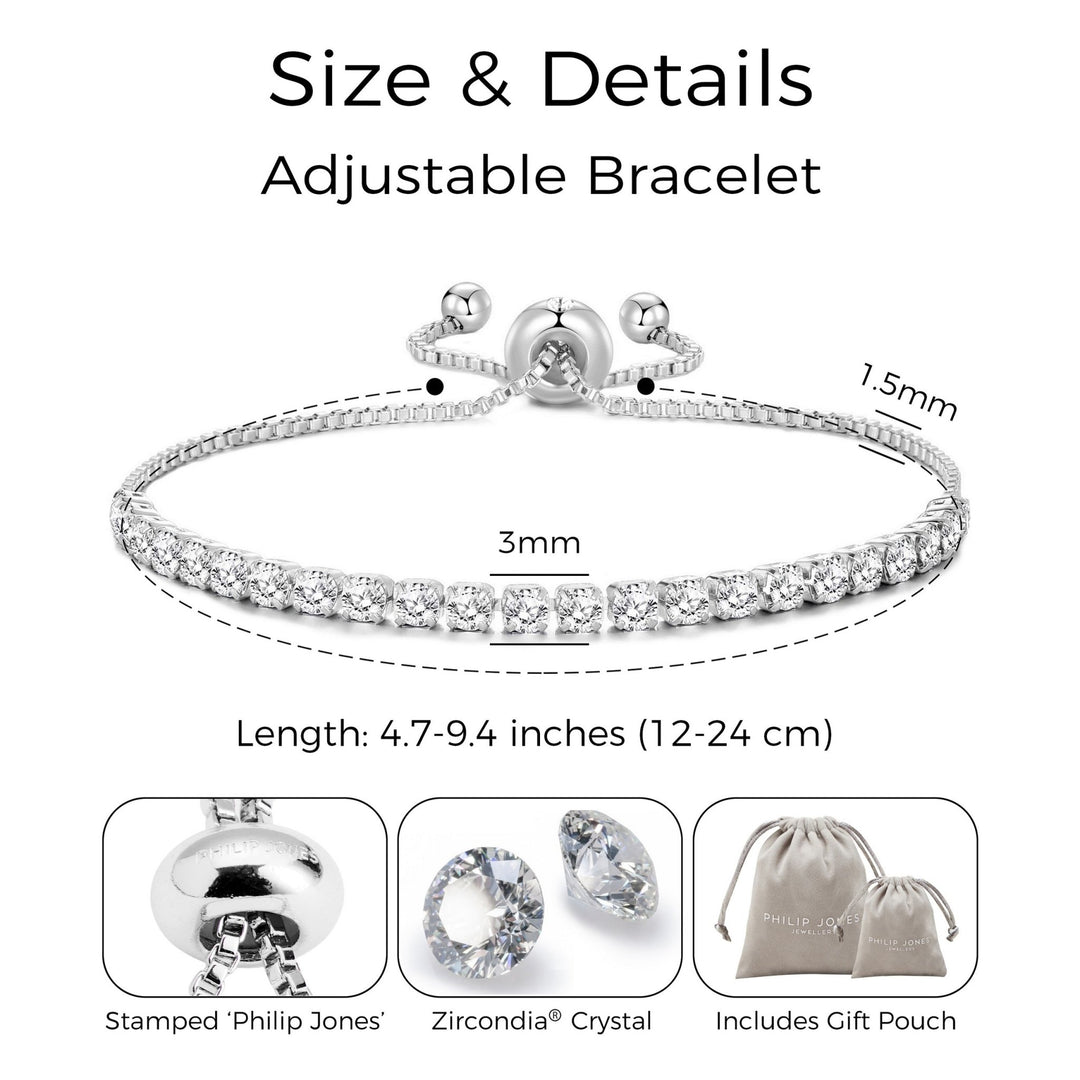 Silver Plated Solitaire Friendship Bracelet Created with Zircondia® Crystals - Philip Jones Jewellery