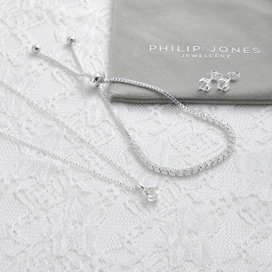 Silver Plated Solitaire Friendship Bridal Set Created with Zircondia® Crystals - Philip Jones Jewellery