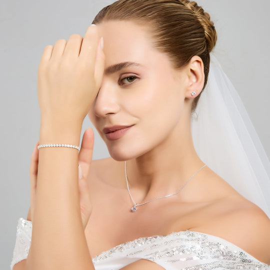 Silver Plated Solitaire Friendship Bridal Set Created with Zircondia® Crystals - Philip Jones Jewellery
