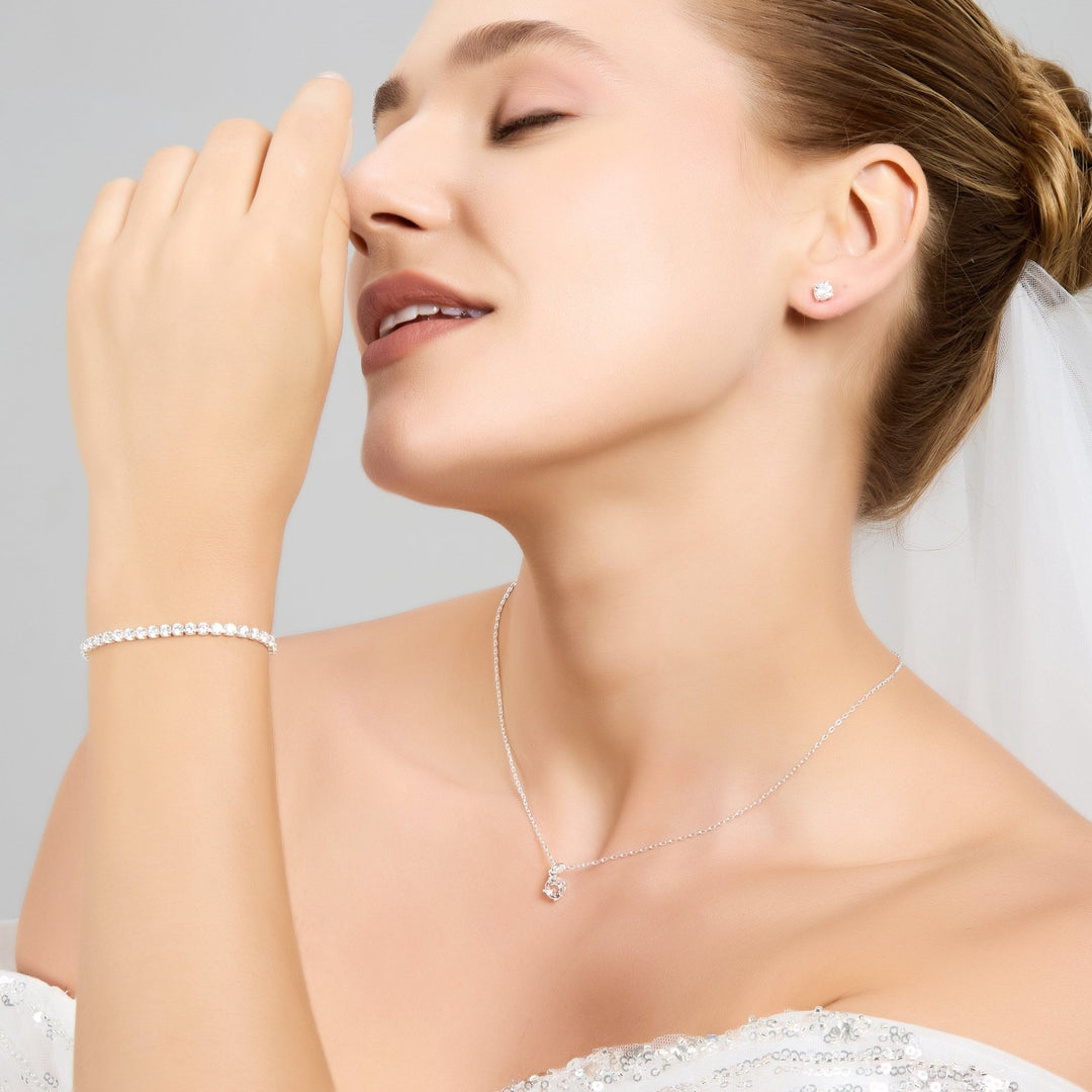 Silver Plated Solitaire Friendship Bridal Set Created with Zircondia® Crystals - Philip Jones Jewellery