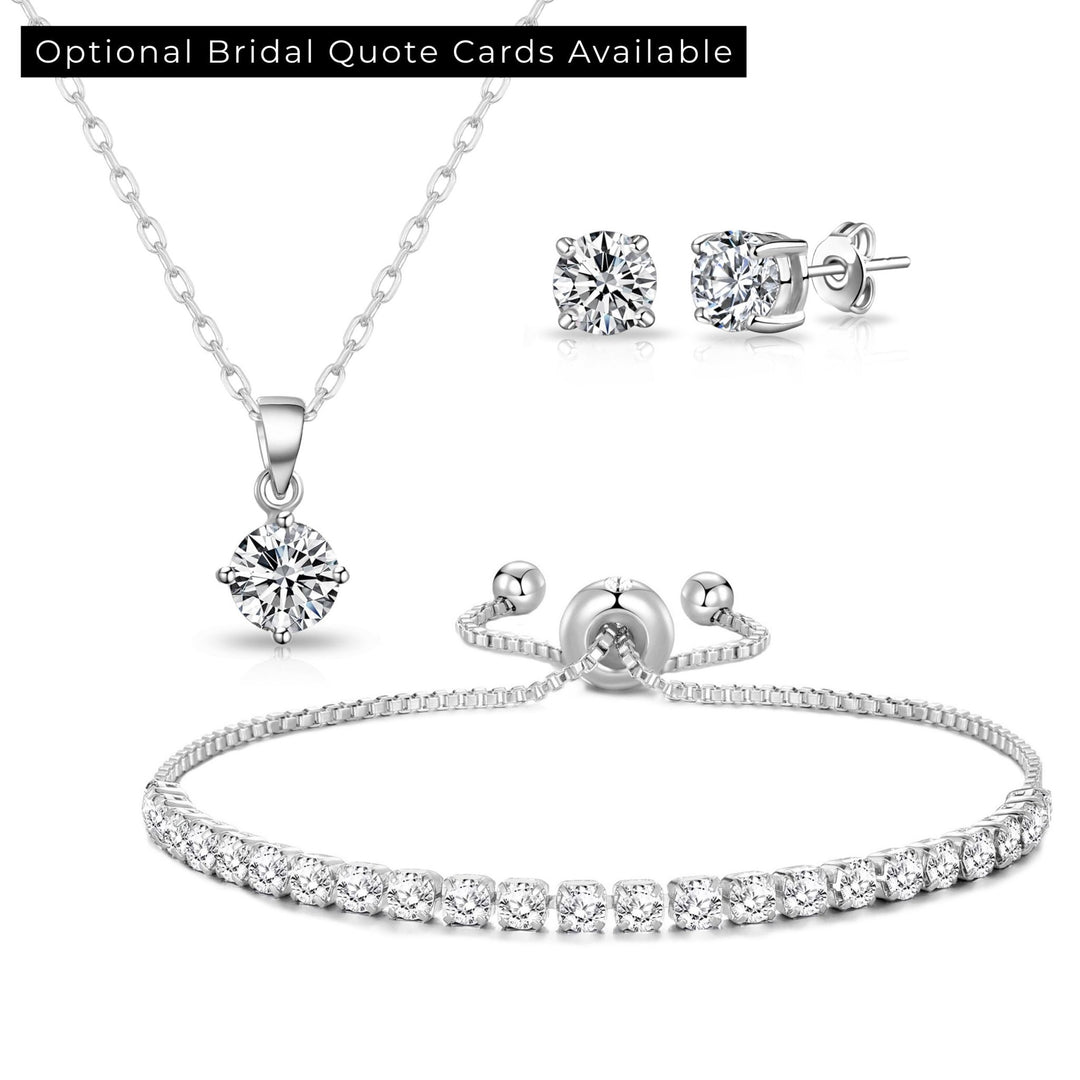 Silver Plated Solitaire Friendship Bridal Set Created with Zircondia® Crystals - Philip Jones Jewellery
