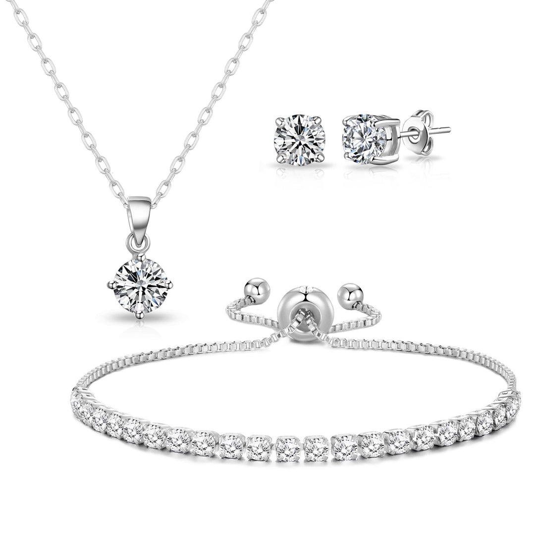 Silver Plated Solitaire Friendship Set Created with Zircondia® Crystals - Philip Jones Jewellery