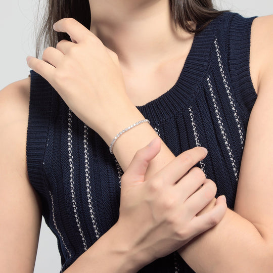 Silver Plated Solitaire Friendship Slider Bracelet Created with Zircondia® Crystals