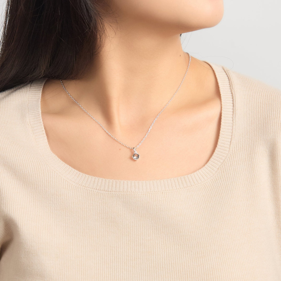 Silver Plated Solitaire Necklace Created with Zircondia® Crystals - Philip Jones Jewellery