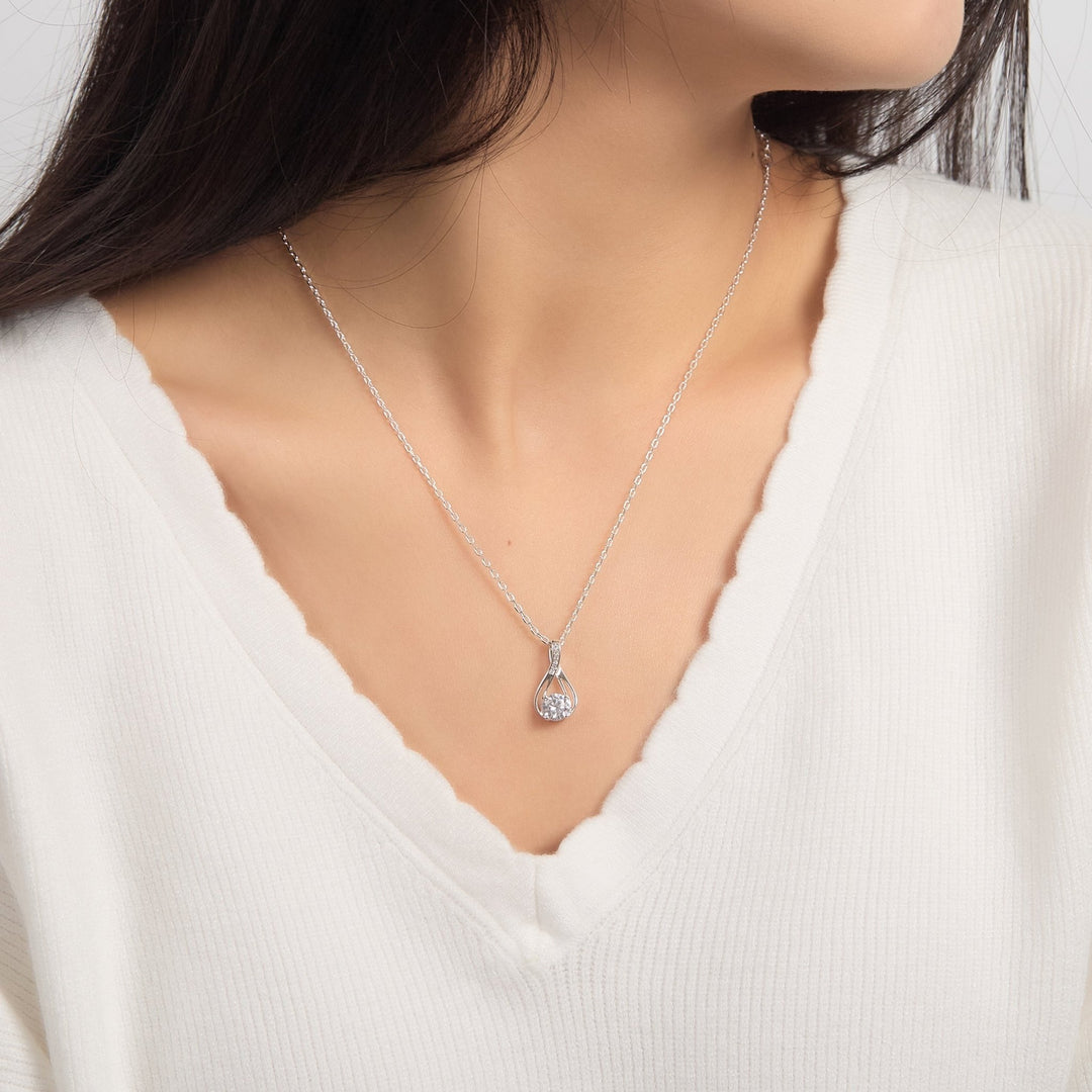 Silver Plated Solitaire Teardrop Necklace Created with Zircondia® Crystals - Philip Jones Jewellery