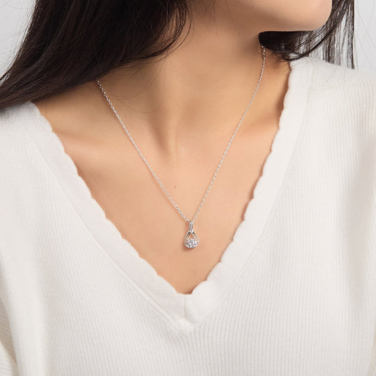 Silver Plated Solitaire Teardrop Necklace Created with Zircondia® Crystals - Philip Jones Jewellery
