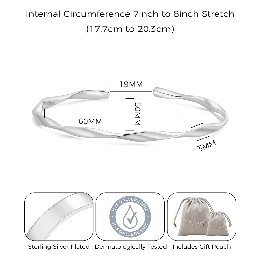 Silver Plated Spiral Cuff Bangle - Philip Jones Jewellery