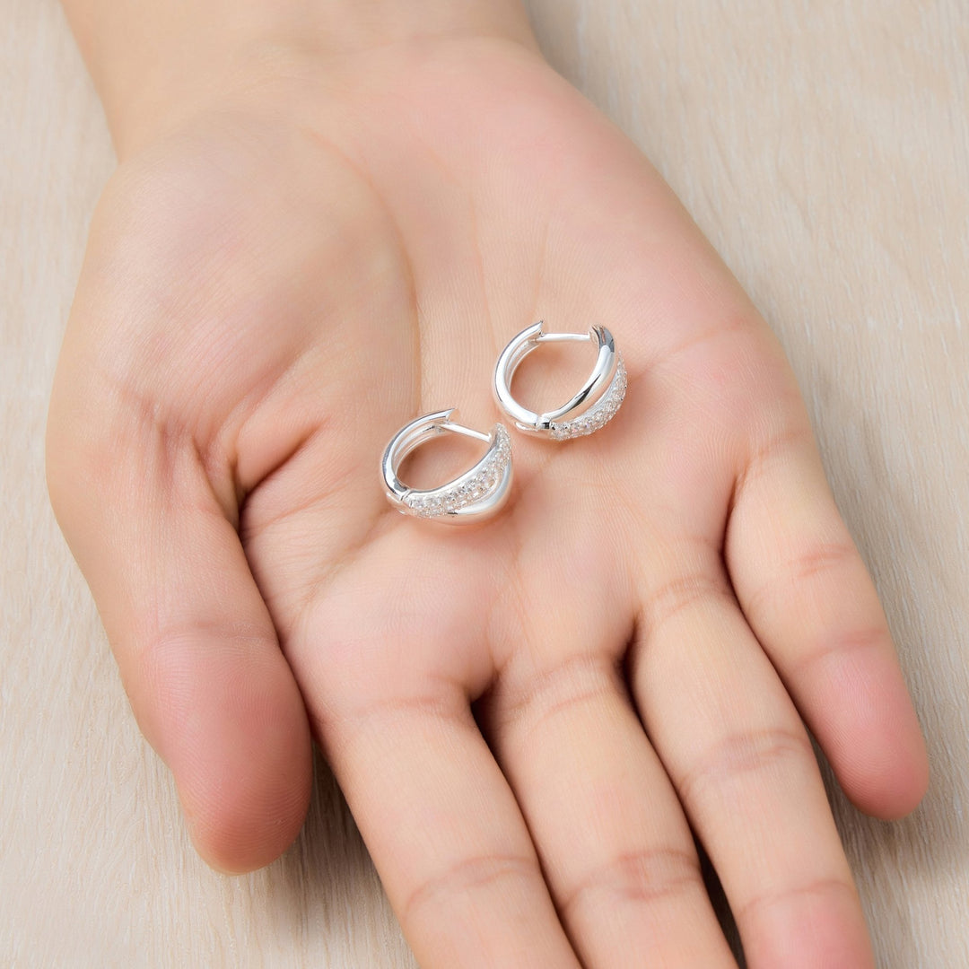 Silver Plated Split Huggie Hoop Earrings Created With Zircondia® Crystals - Philip Jones Jewellery