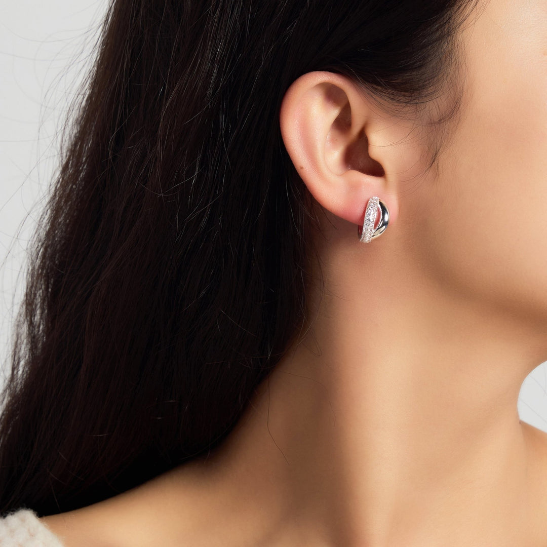 Silver Plated Split Huggie Hoop Earrings Created With Zircondia® Crystals - Philip Jones Jewellery