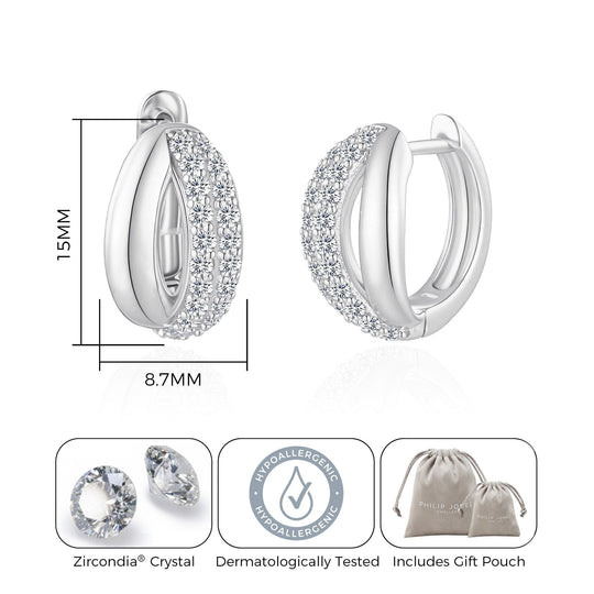 Silver Plated Split Huggie Hoop Earrings Created With Zircondia® Crystals - Philip Jones Jewellery