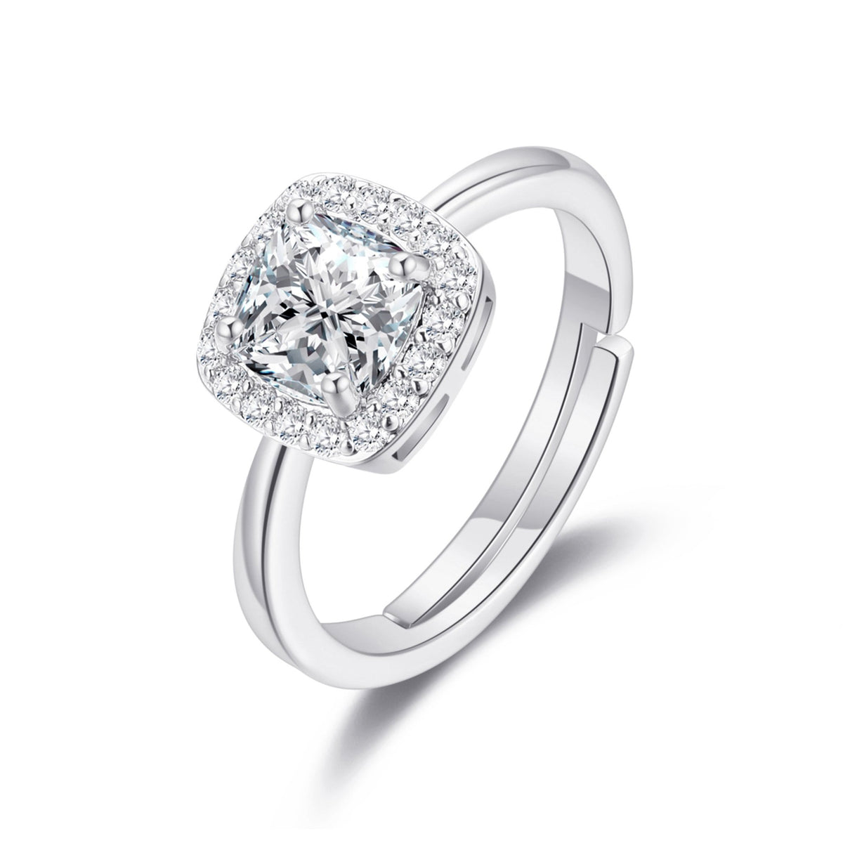 Philip Jones Silver Plated Rings – Adjustable Rings with Zircondia® Crystals 4 silver plated square halo ring created with zircondia crystals 2095258