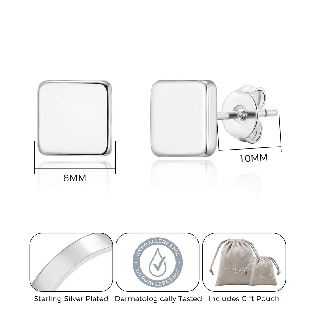 Silver Plated Square Stud Earrings - Philip Jones Jewellery