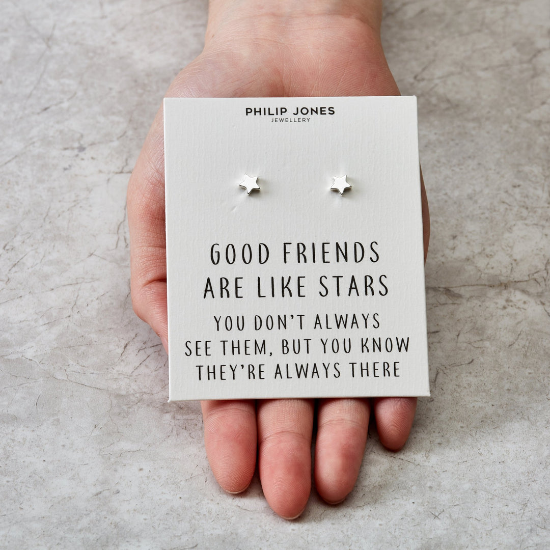 Silver Plated Star Stud Earrings with Quote Card - Philip Jones Jewellery