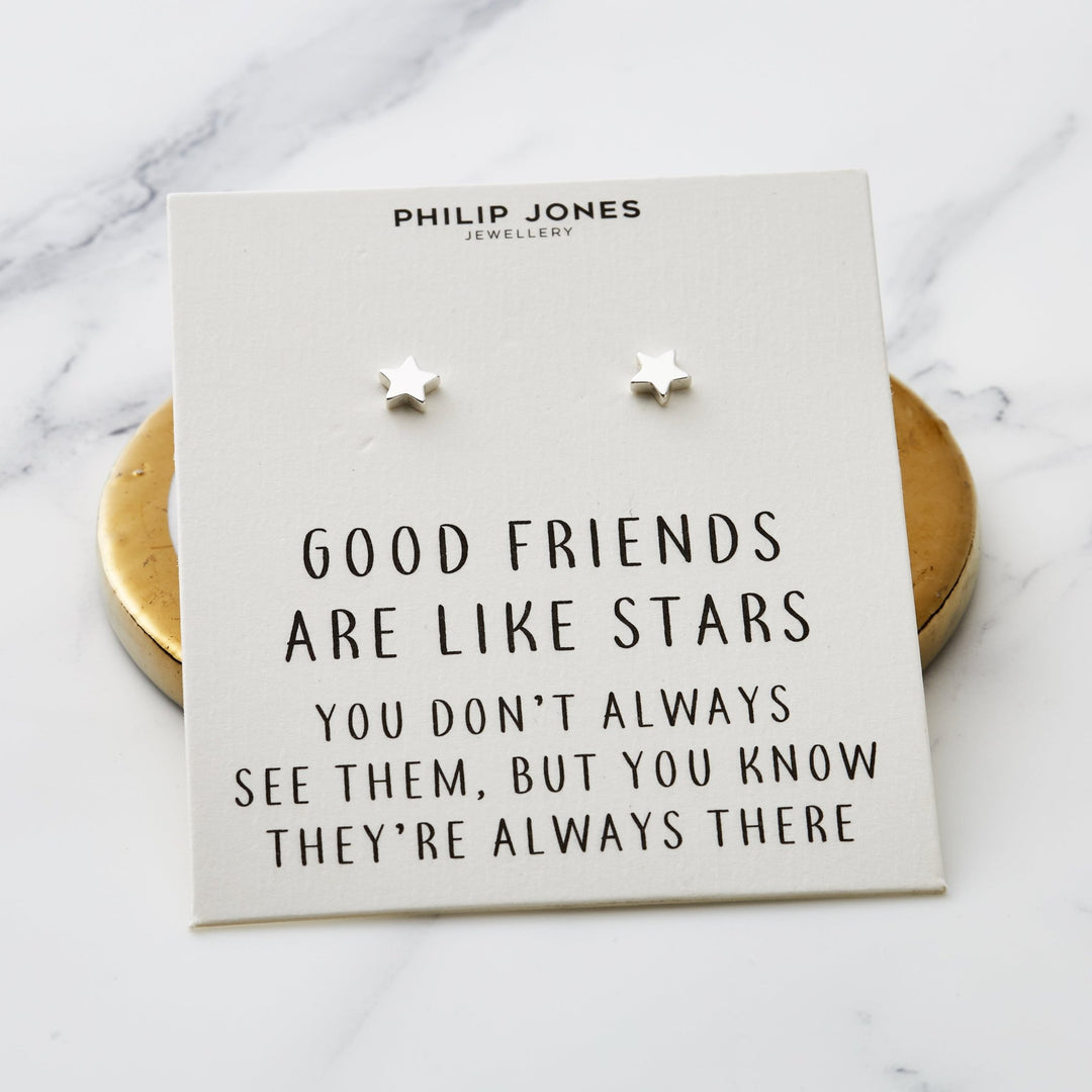 Silver Plated Star Stud Earrings with Quote Card - Philip Jones Jewellery