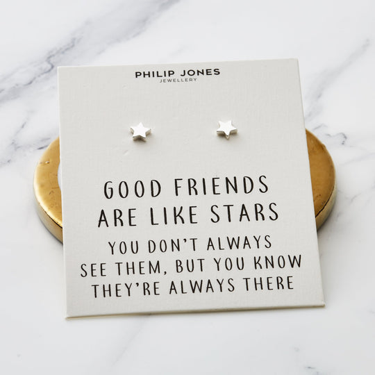Silver Plated Star Stud Earrings with Quote Card - Philip Jones Jewellery