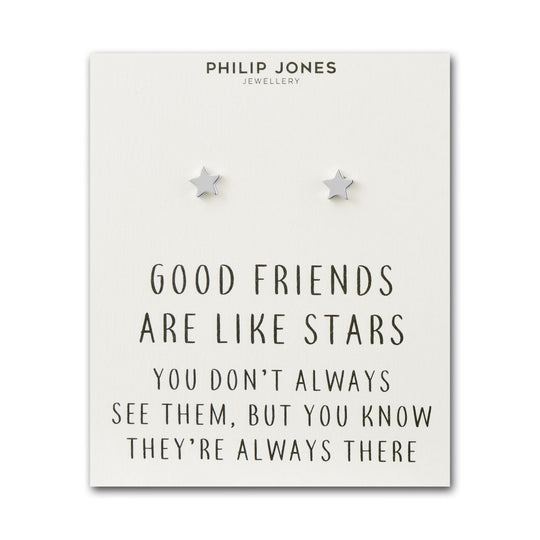 Silver Plated Star Stud Earrings with Quote Card - Philip Jones Jewellery