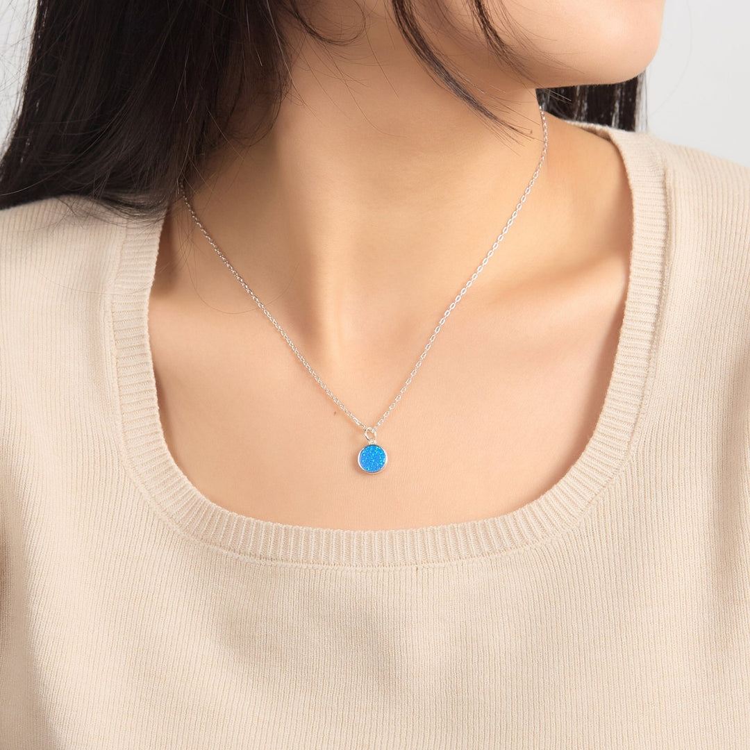 Silver Plated Synthetic Blue Opal Necklace - Philip Jones Jewellery