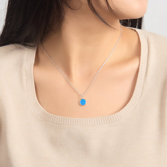 Silver Plated Synthetic Blue Opal Necklace - Philip Jones Jewellery
