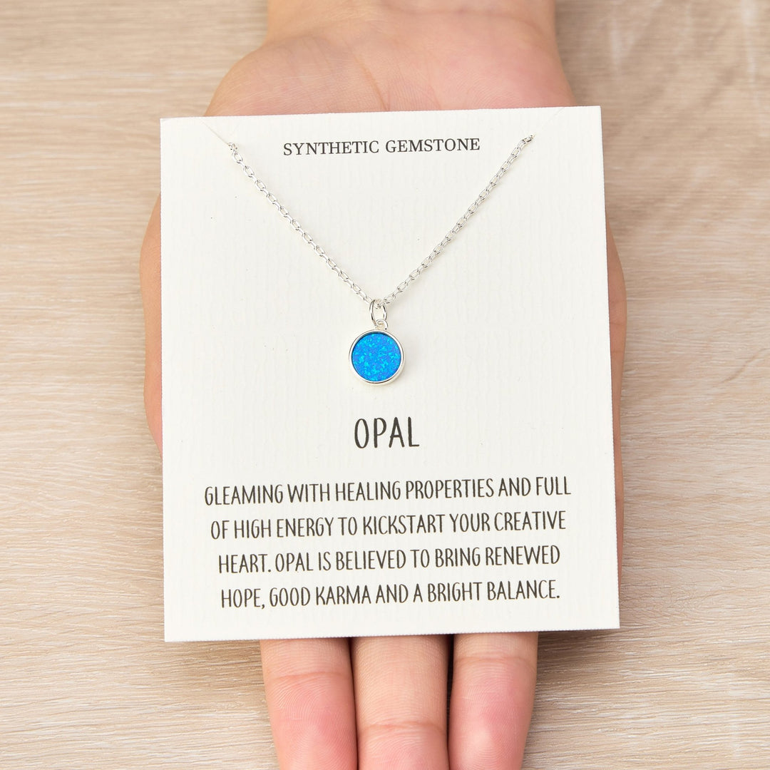 Silver Plated Synthetic Blue Opal Necklace with Quote Card - Philip Jones Jewellery