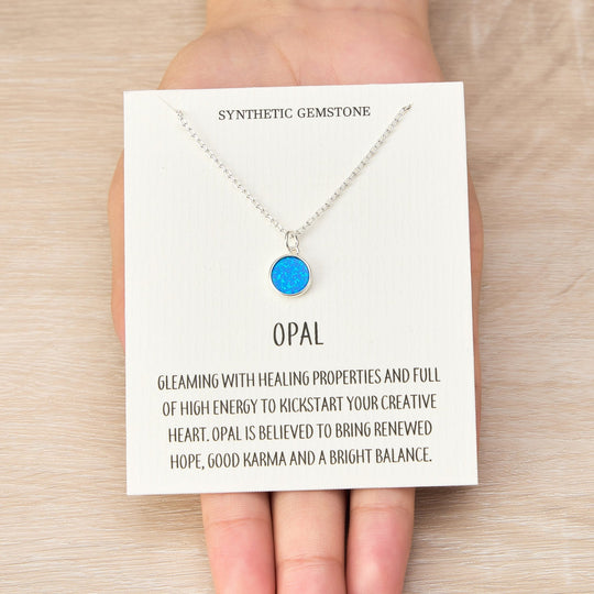 Silver Plated Synthetic Blue Opal Necklace with Quote Card - Philip Jones Jewellery