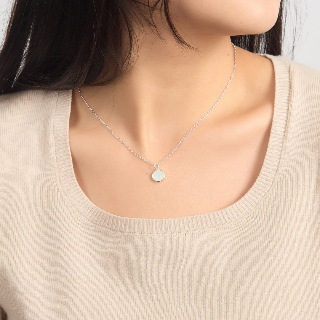 Silver Plated Synthetic White Opal Necklace - Philip Jones Jewellery
