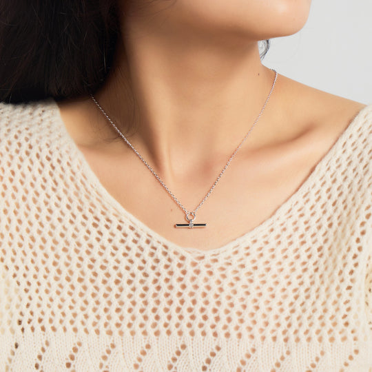 Silver Plated T-Bar Necklace Created with Zircondia® Crystals - Philip Jones Jewellery