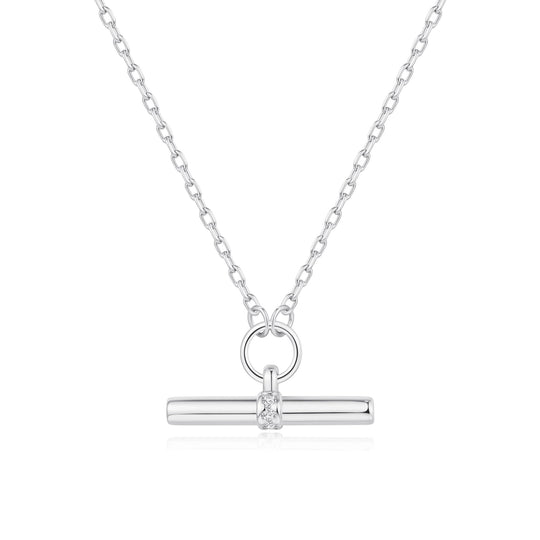 Silver Plated T-Bar Necklace Created with Zircondia® Crystals - Philip Jones Jewellery