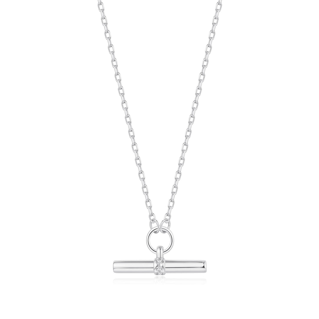 Silver Plated T-Bar Necklace Created with Zircondia® Crystals - Philip Jones Jewellery
