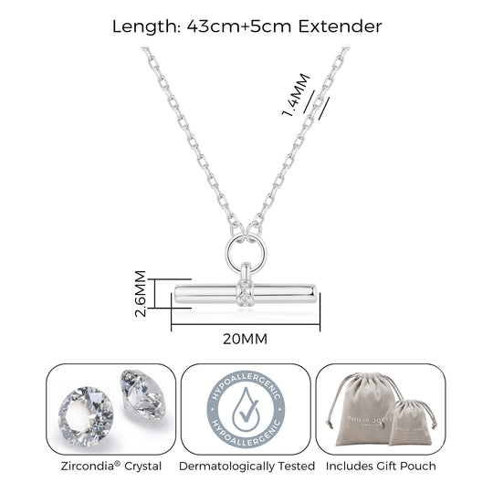 Silver Plated T-Bar Necklace Created with Zircondia® Crystals - Philip Jones Jewellery