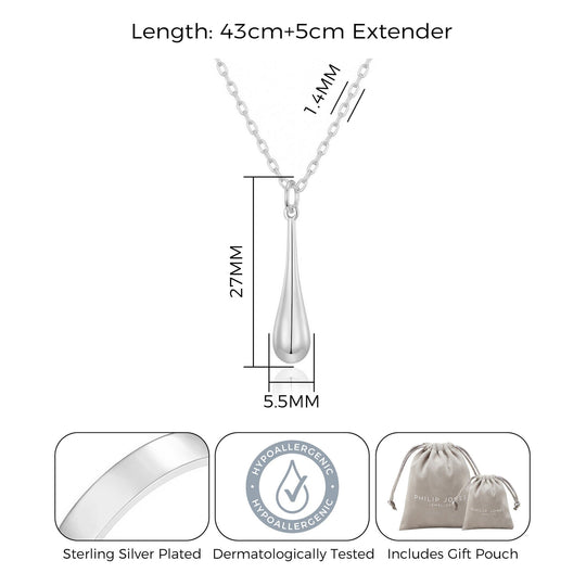 Silver Plated Teardrop Necklace - Philip Jones Jewellery