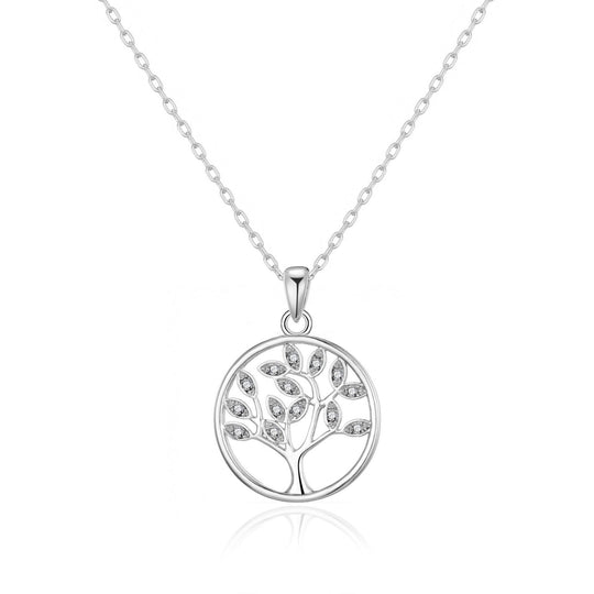 Silver Plated Tree of Life Necklace Created with Zircondia® Crystals - Philip Jones Jewellery
