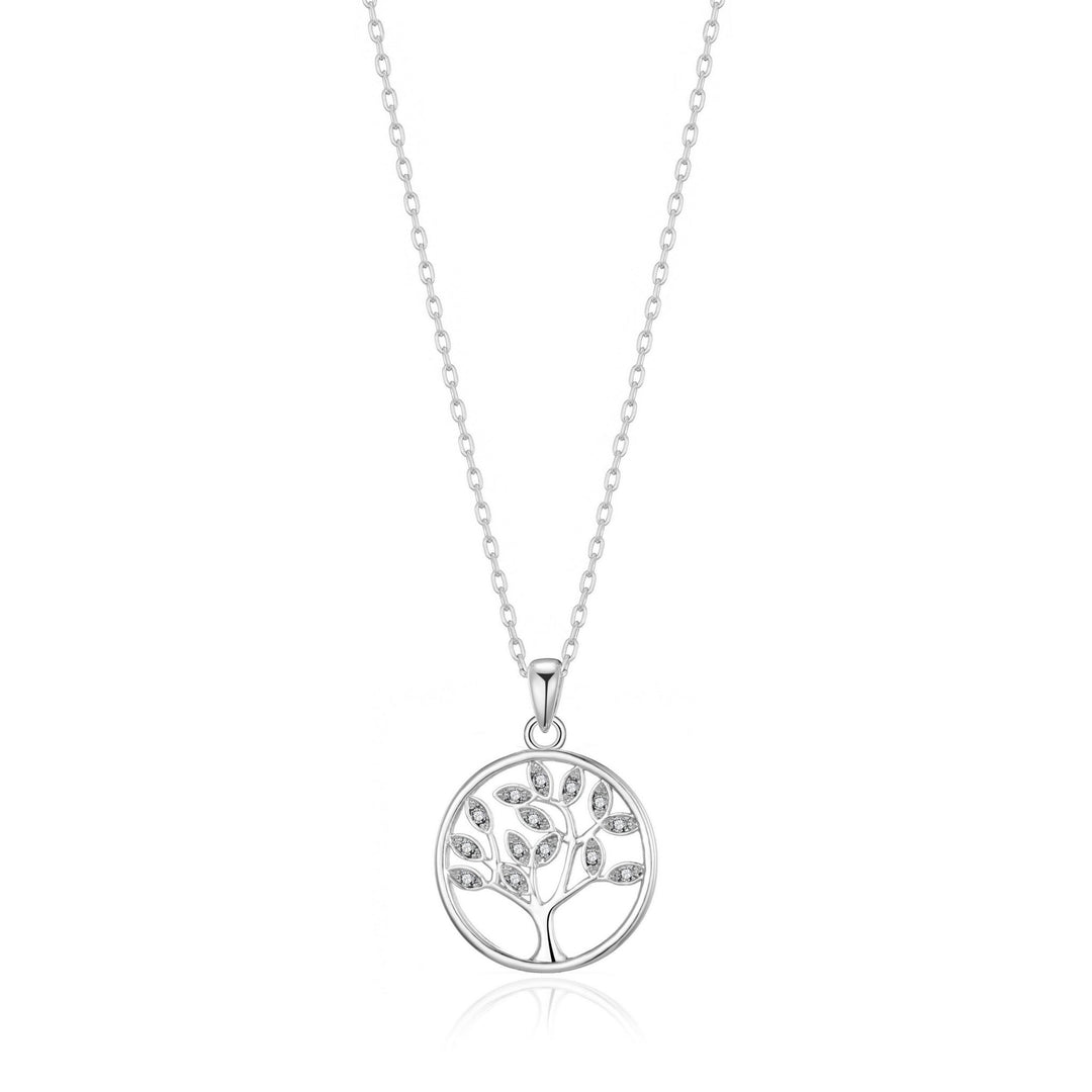 Silver Plated Tree of Life Necklace Created with Zircondia® Crystals - Philip Jones Jewellery